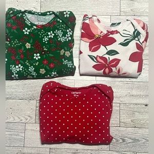 3-Pack Baby Girls Carter’s Holiday Long Sleeve Bodysuits- 12M
